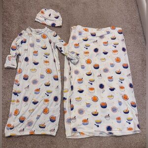 Angel Dear Baby Swaddle, Sleep Sack & Matching Hat - White, Orange & Blue